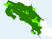 National parks and integral nature reserves in Costa Rica on the map.